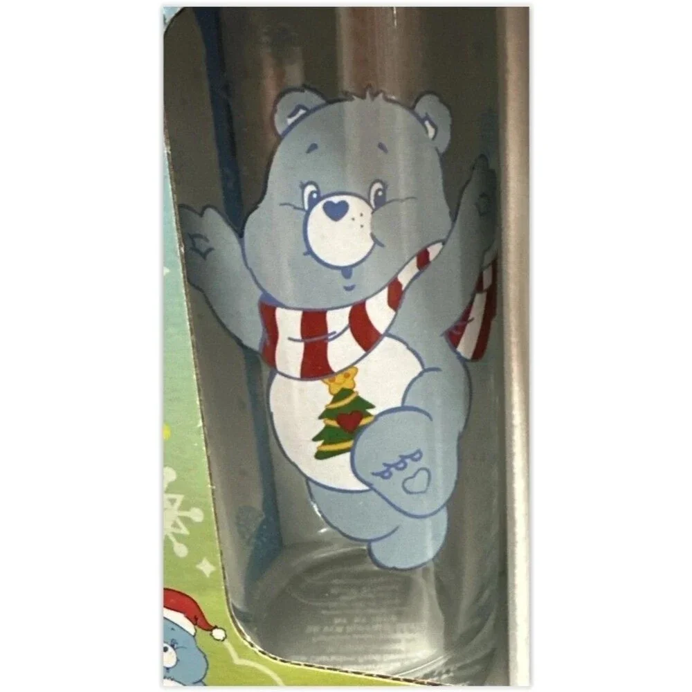 CARE BEARS Christmas Holiday Set Of 4 Glasses 10oz Glass Cups NEW